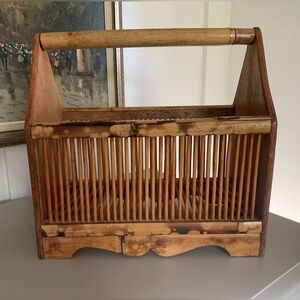 Vintage MCM Burnished Tiger Tortoise Bamboo Cane & Wicker Magazine Rack Holder